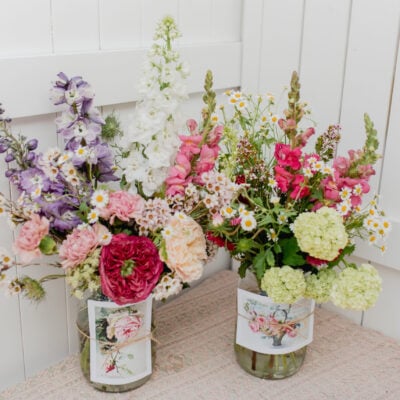 Seasonal Flowers in a Vintage Jar