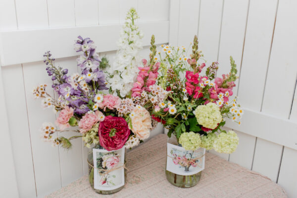 Seasonal Flowers in a Vintage Jar