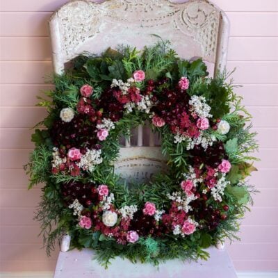 christmas wreath of fresh flowers