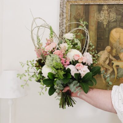 Handwoven Vine Heart with Fresh Flowers