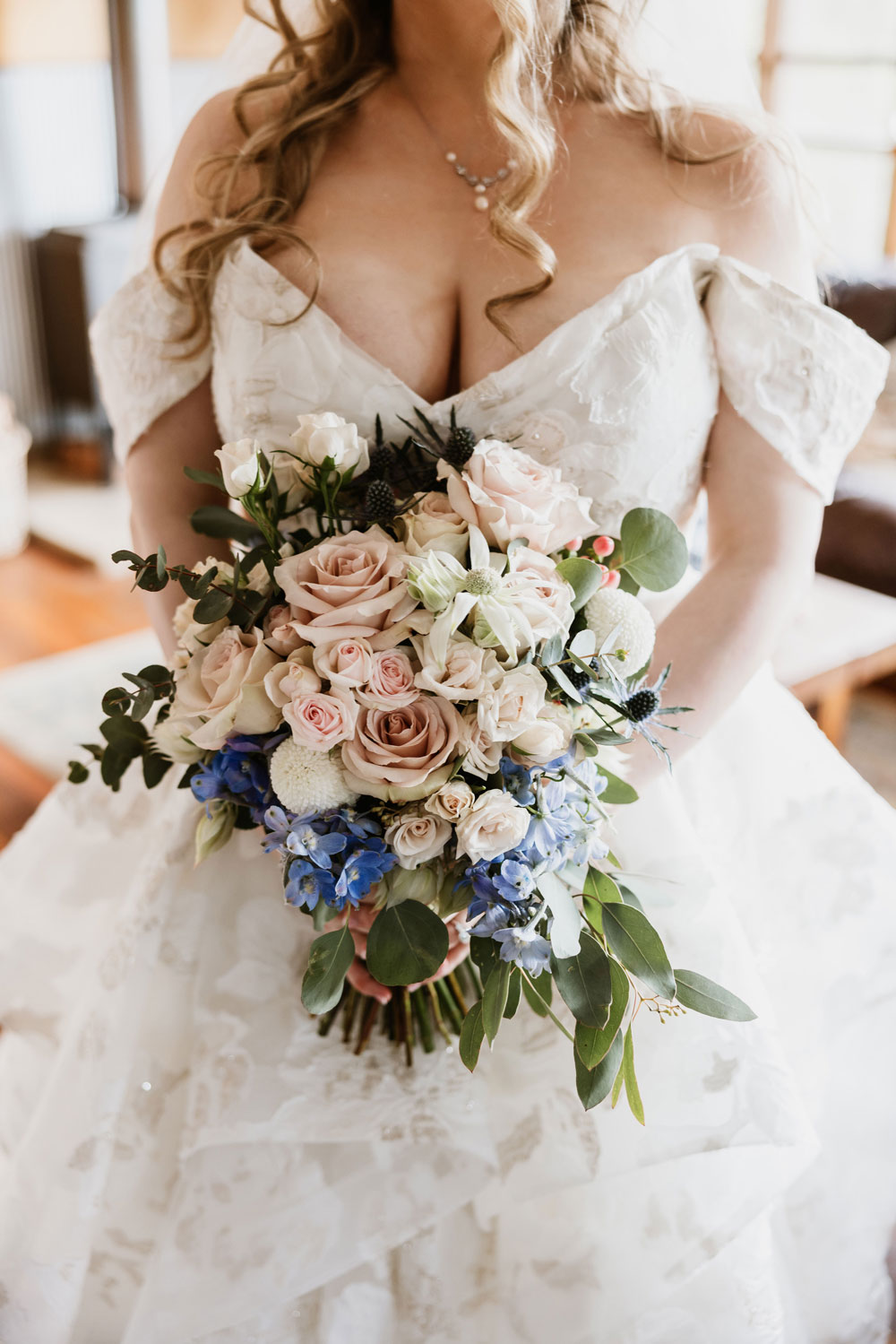 dusty pink rose and native flowers bridal bouquet