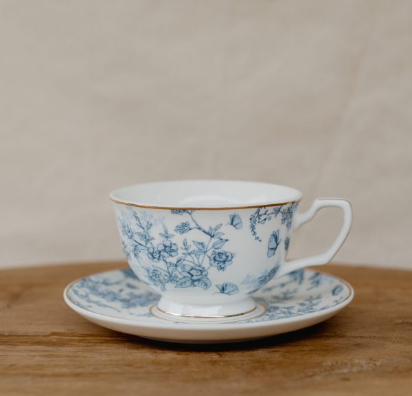 blue and white toile teacup