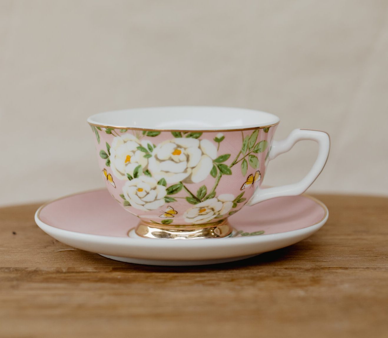 floral teacup with fresh flowers