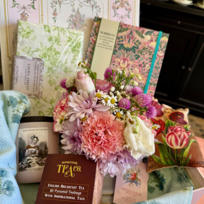 A luxurious mothers day hamper from Mayflowers Florist Newcastle. Includes soy candle, teacup posy, tea, writing book and more.