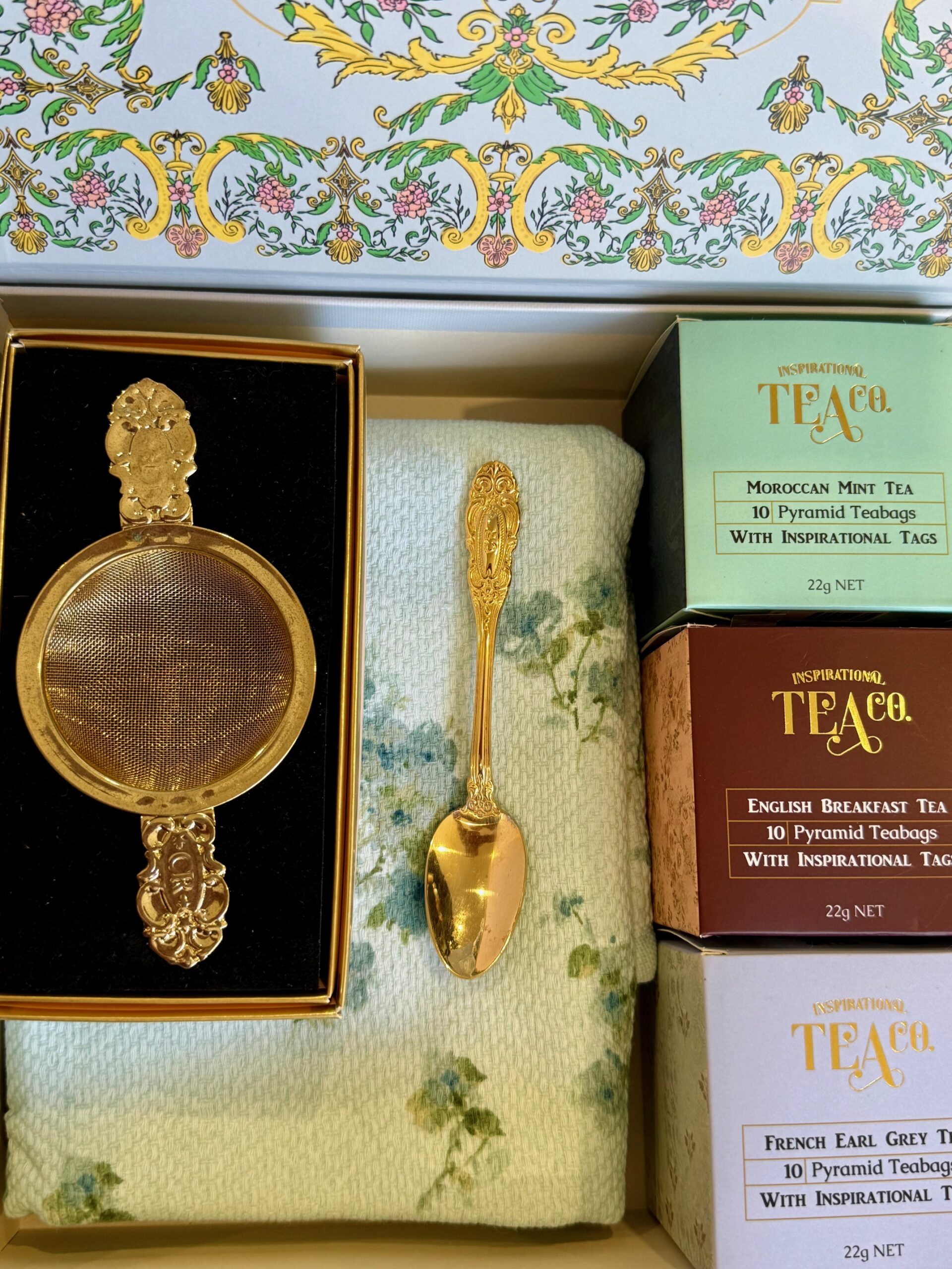 A charming mothers day tea hamper from Mayflowers Vintage Florist Newcastle. Includes Cristina Re accessories and Inspirational Tea Co blends.