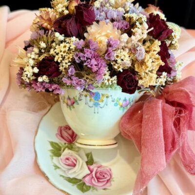 unique mother's day gift - Mismatched vintage china with dried flowers