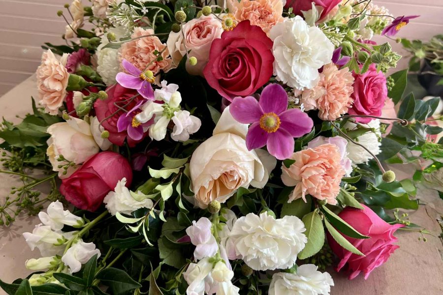pink roses for coffin